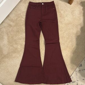 Flared Burgundy Pants High Rise